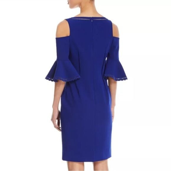 Teri Jon by Rickie Freeman Cold Shoulder Sheath Dress in Royal Blue Size 2 - Picture 2 of 12